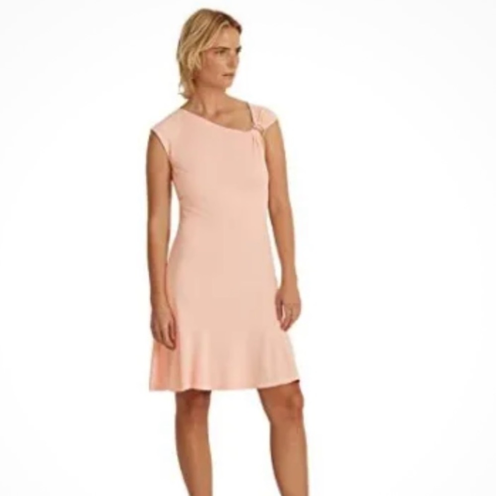 Ralph Lauren Black Label  Pink Dress‎ with Gold Shoulder Accent Ruffled size 10